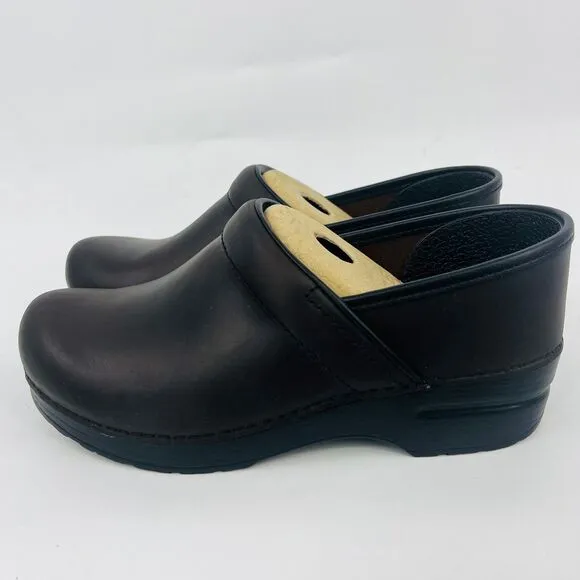 DANSKO WOMENS PROFESSIONAL 206-780202 ANTIQUE BROWN/BLACK LEATHER CLOGS SIZE7.5B