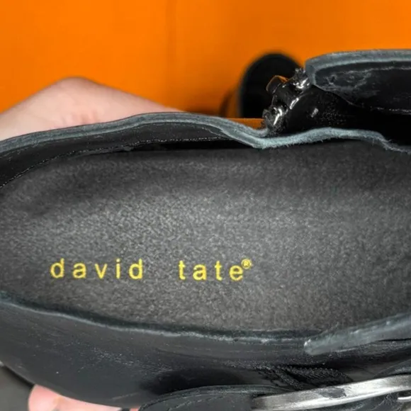 David Tate Maizy Bootie Black Buckle Leather Side Zip 8.5 W