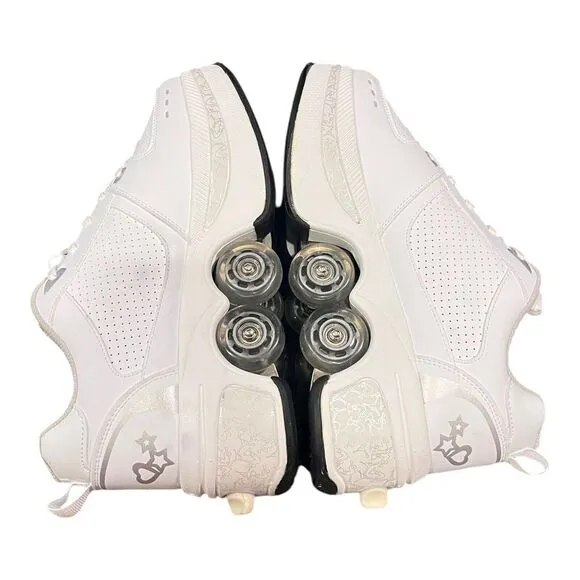 Deformation Roller Skate Shoes Retractable Wheels White Womens Size 9.5