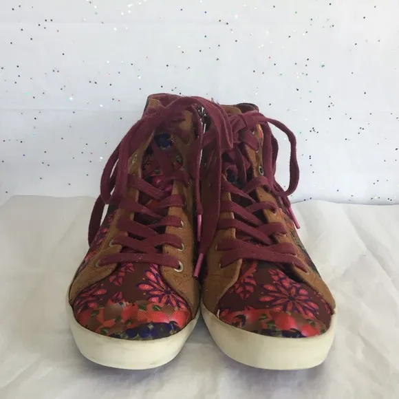 Desigual Floral HiTop Sneaker - 37KS140 Size 38 Us 7 Lace up and Side Zip VGUC!