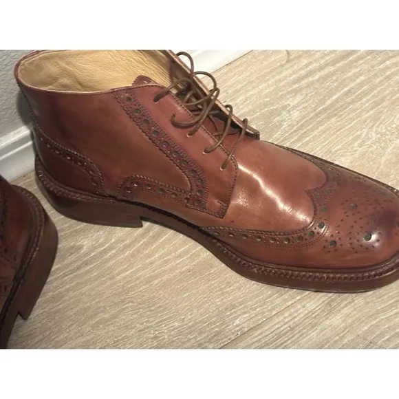Dino Corvari Men's brown Wingtip Leather Chukka Boots Size 10 Handmade‎ in Italy