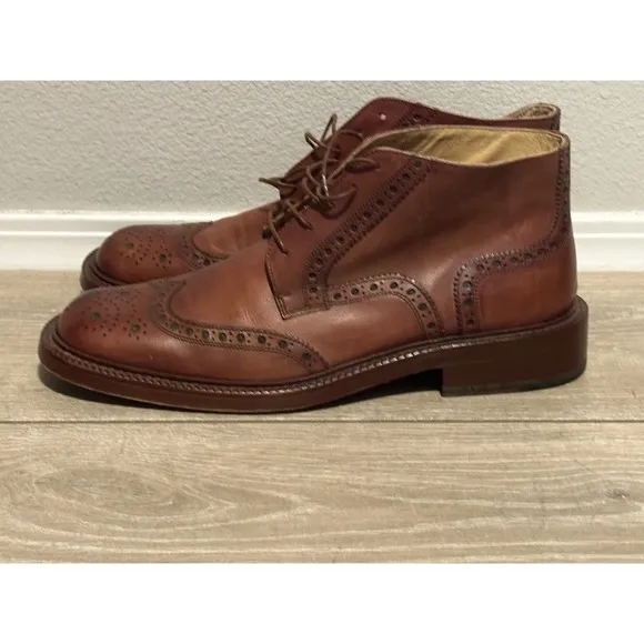 Dino Corvari Men's brown Wingtip Leather Chukka Boots Size 10 Handmade‎ in Italy