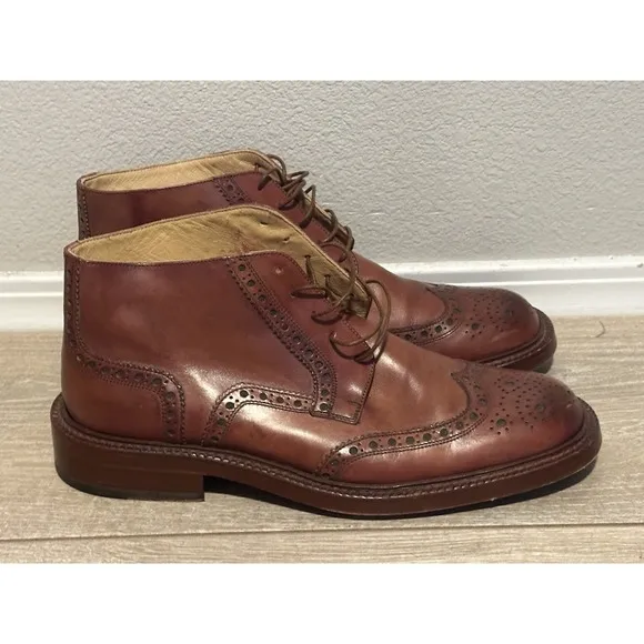 Dino Corvari Men's brown Wingtip Leather Chukka Boots Size 10 Handmade‎ in Italy