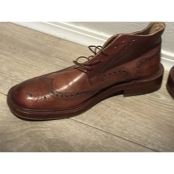 Dino Corvari Men's brown Wingtip Leather Chukka Boots Size 10 Handmade‎ in Italy