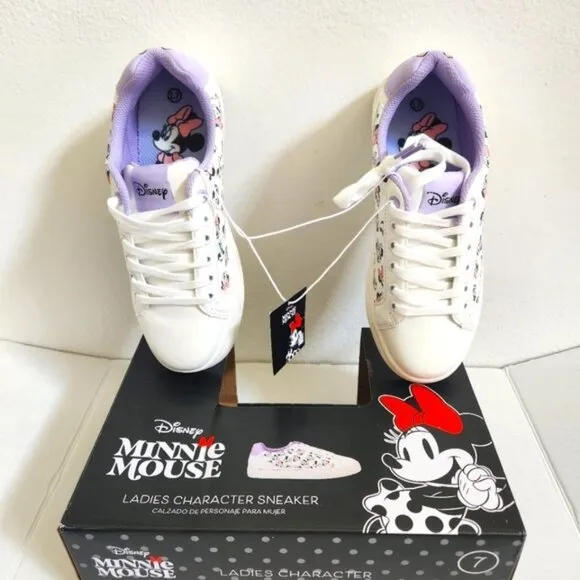 Disney Minnie Mouse White and Purple Sneakers with Chunky Platform Sole