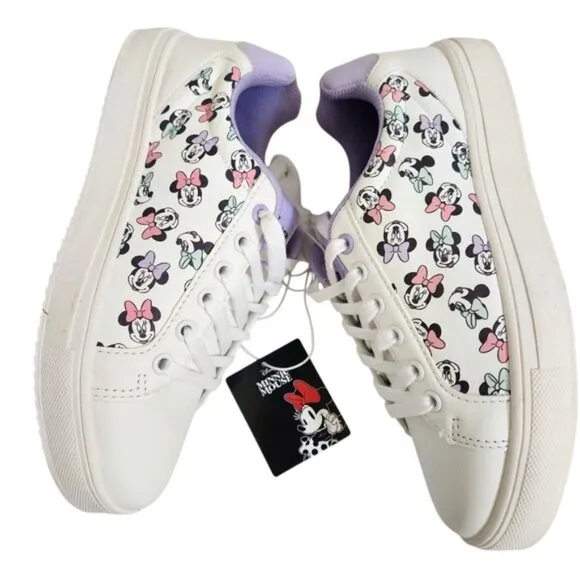 Disney Minnie Mouse White and Purple Sneakers with Chunky Platform Sole