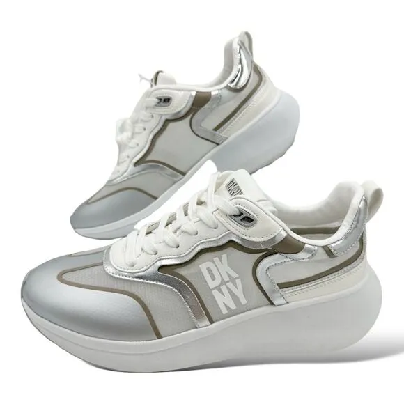 DKNY Aki Women's White Platform Low-Top Tie Sneakers Size 9M