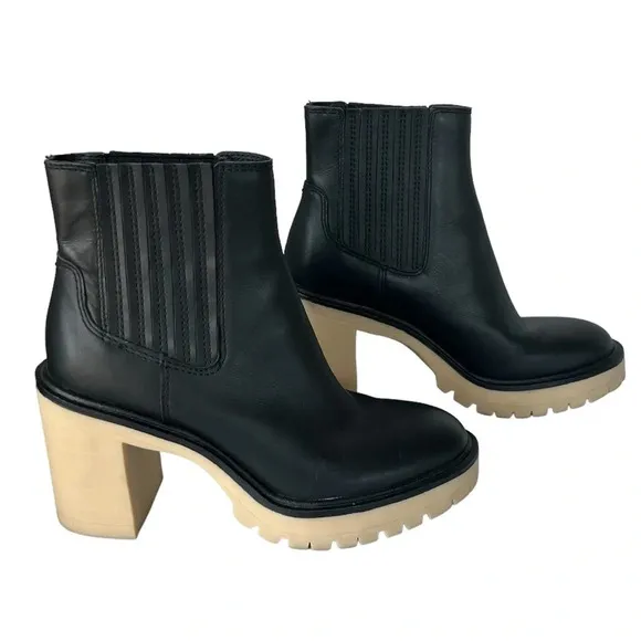 Dolce Vita Caster H20 Waterproof Leather Boots Chunky Heel Booties Size 8