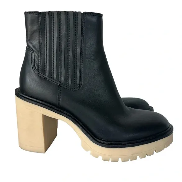 Dolce Vita Caster H20 Waterproof Leather Boots Chunky Heel Booties Size 8