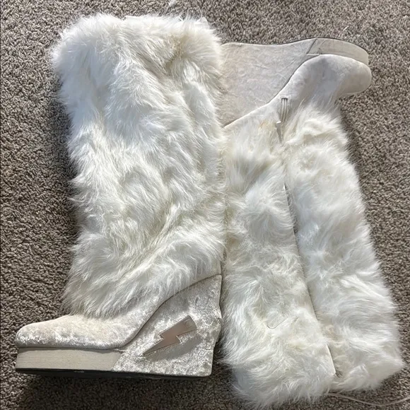 Dolls Kill White light up Wedge Shoes with Plush Texture