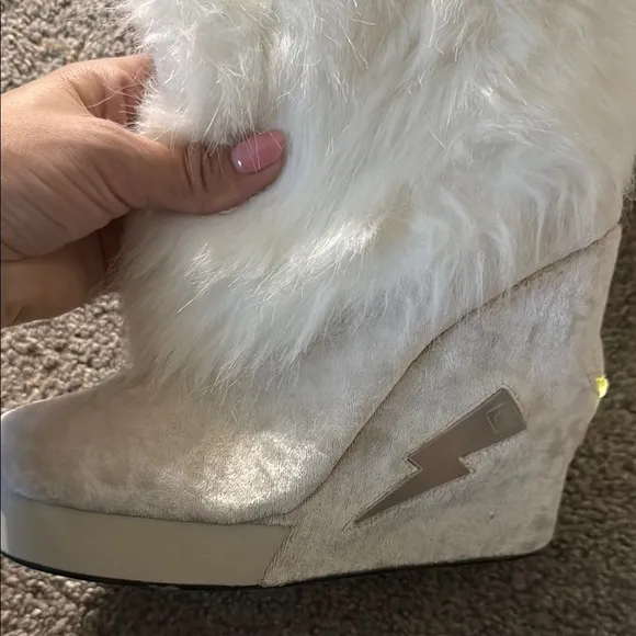 Dolls Kill White light up Wedge Shoes with Plush Texture