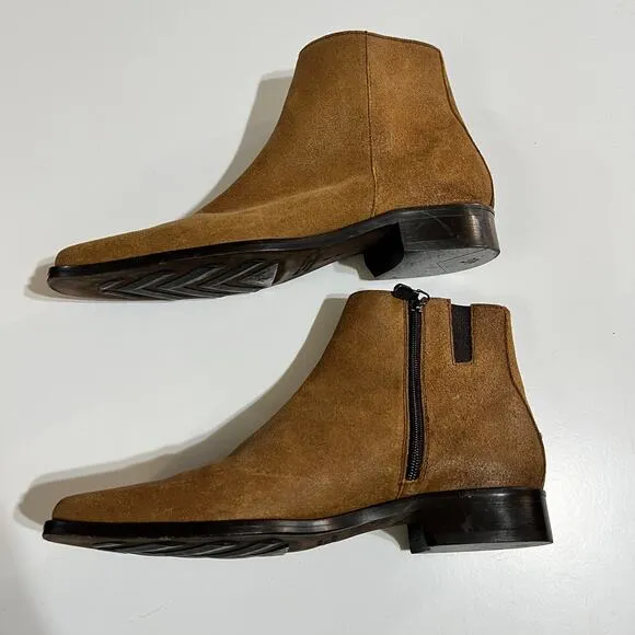 Donald J Pliner Mens Boots Tan Suede Ring 50 Size 8M Zipper Square Toe