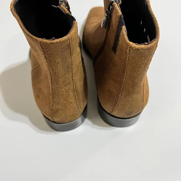 Donald J Pliner Mens Boots Tan Suede Ring 50 Size 8M Zipper Square Toe