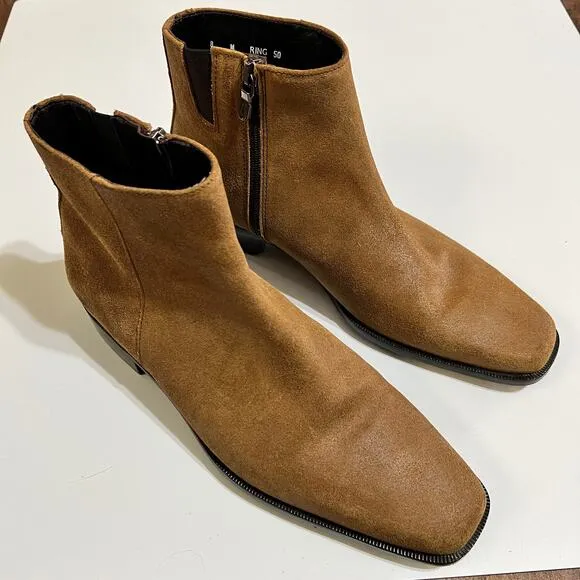 Donald J Pliner Mens Boots Tan Suede Ring 50 Size 8M Zipper Square Toe