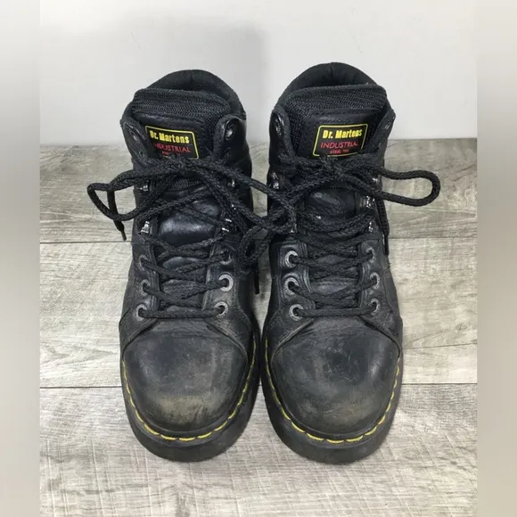 Dr. Doc Martens Industrial Womens Leather Steel Safety Toe Boots Size UK 5 US 7