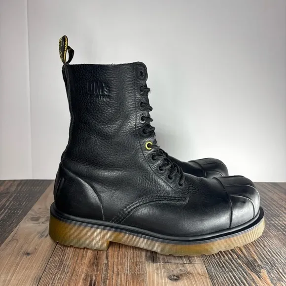 Dr. Martens Boots Mens 8 Steel Toe Safety Slip Resistant Leather Utility Laces