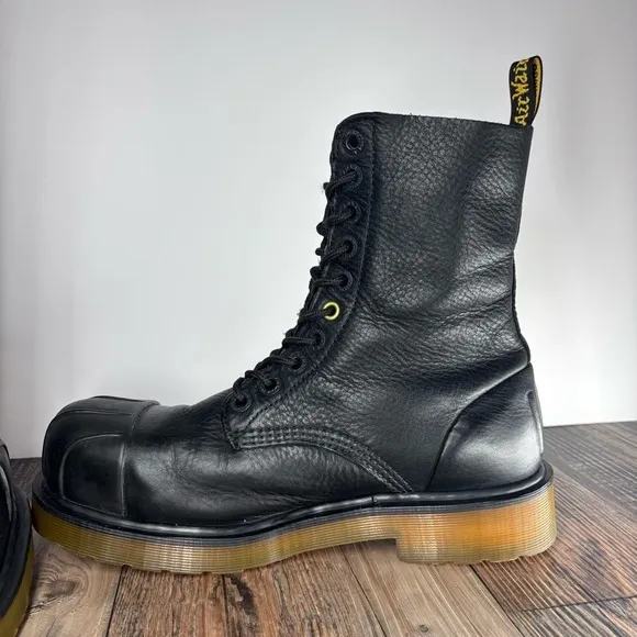 Dr. Martens Boots Mens 8 Steel Toe Safety Slip Resistant Leather Utility Laces