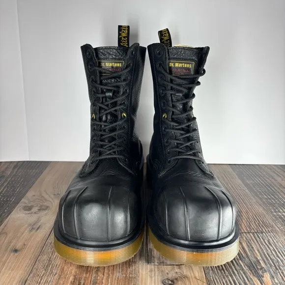 Dr. Martens Boots Mens 8 Steel Toe Safety Slip Resistant Leather Utility Laces