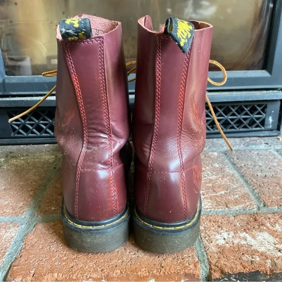 Dr. Martens Skull Wings Leather Steel Toe Boots 10 Eye MENS SZ 13 Oxblood Red