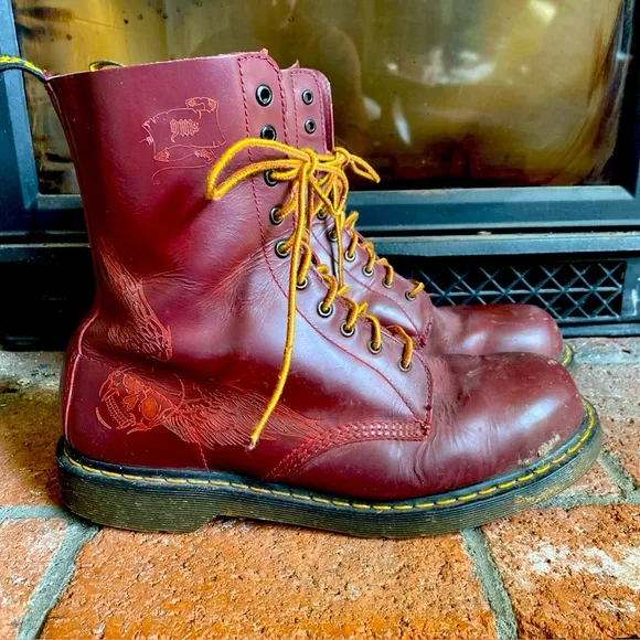 Dr. Martens Skull Wings Leather Steel Toe Boots 10 Eye MENS SZ 13 Oxblood Red