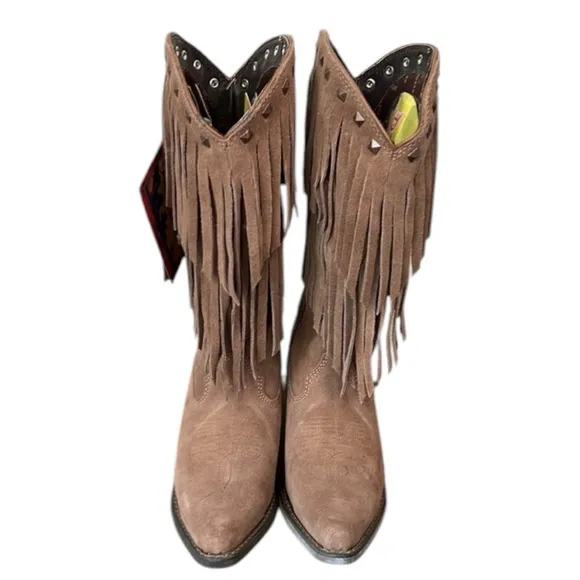 Durango Crush Suede Fringe Light Brown Fringe Cowboy Cowgirl Boots Size 6