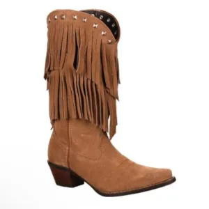 Durango Crush Suede Fringe Light Brown Fringe Cowboy Cowgirl Boots Size 6