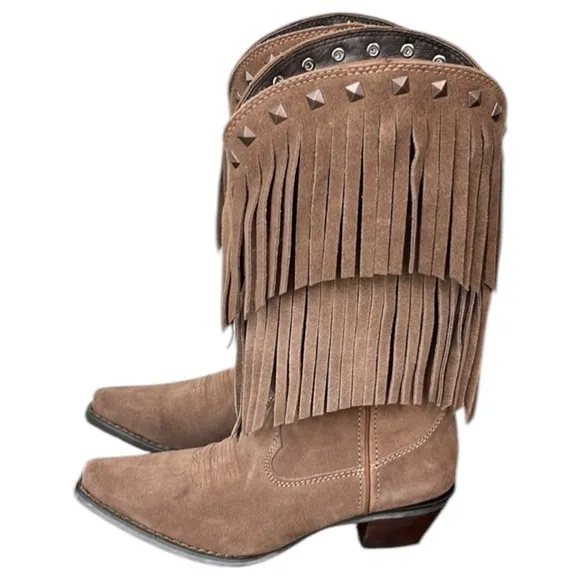 Durango Crush Suede Fringe Light Brown Fringe Cowboy Cowgirl Boots Size 6