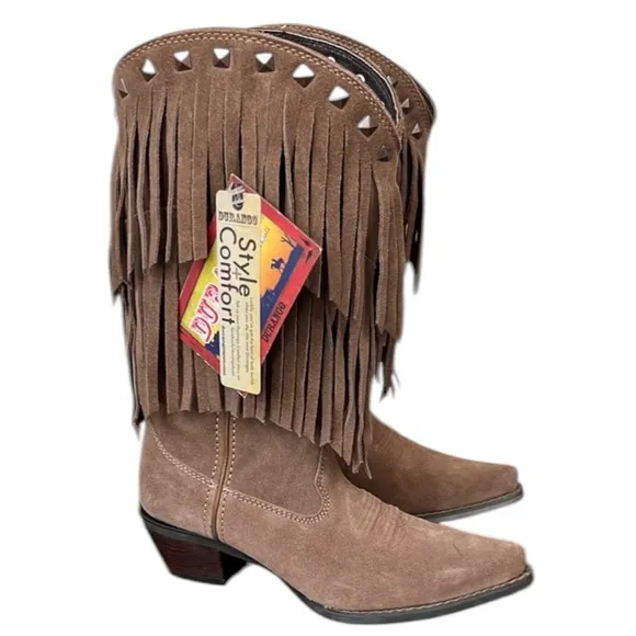 Durango Crush Suede Fringe Light Brown Fringe Cowboy Cowgirl Boots Size 6