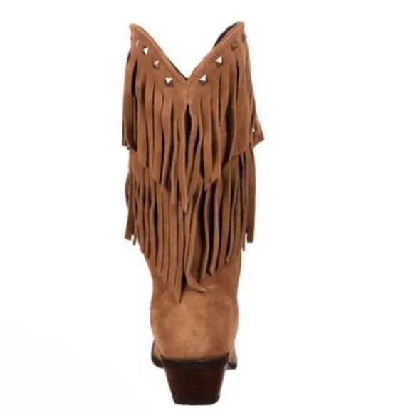 Durango Crush Suede Fringe Light Brown Fringe Cowboy Cowgirl Boots Size 6