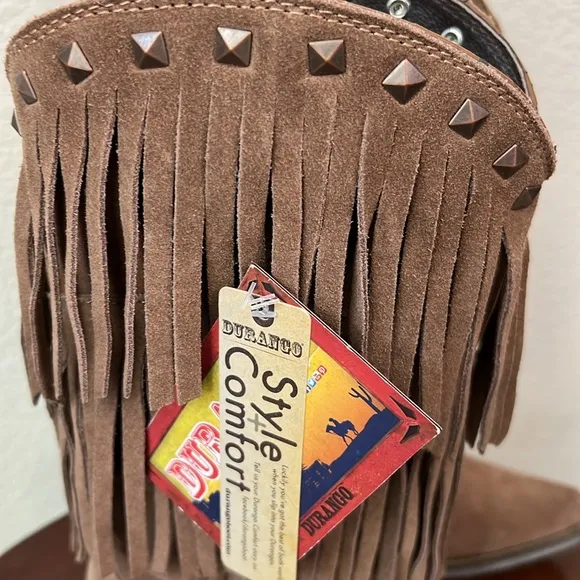 Durango Crush Suede Fringe Light Brown Fringe Cowboy Cowgirl Boots Size 6