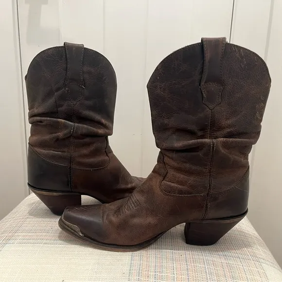Durango Women’s Leather Boots Size 8.5 Brown Distressed Crush Pointed Toe