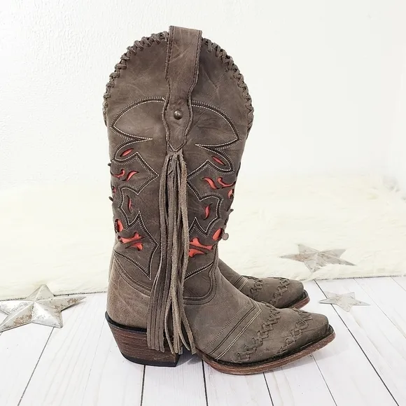 Dusty Rocker Dreamcatcher cowboy boots fringe red