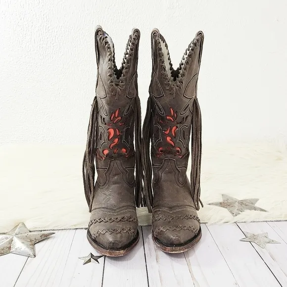 Dusty Rocker Dreamcatcher cowboy boots fringe red