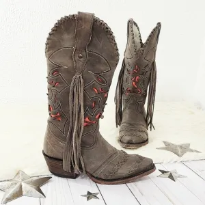 Dusty Rocker Dreamcatcher cowboy boots fringe red