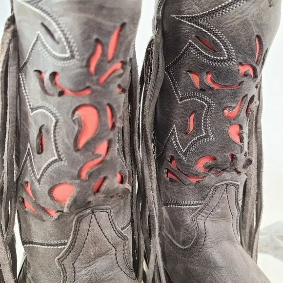 Dusty Rocker Dreamcatcher cowboy boots fringe red