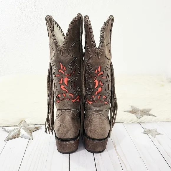 Dusty Rocker Dreamcatcher cowboy boots fringe red