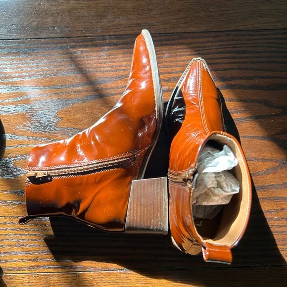 E8 by Miista Brown Almond Toe Patent Boots