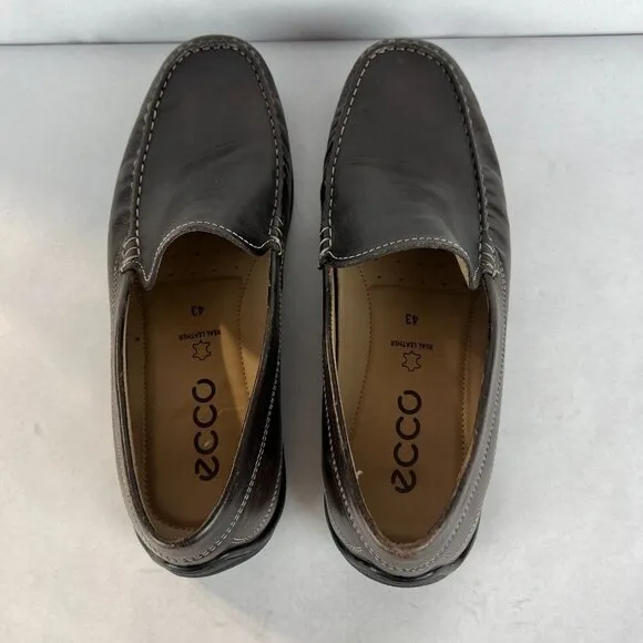 ECCO 43 Loafer Shoes Mens 9 Brown Leather Classic Moc Casual Comfort Slip On‎