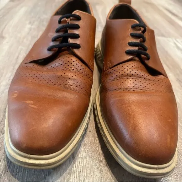 ECCO Brown Leather Oxford Shoes Mens Size 8 Office Work Formal Dress