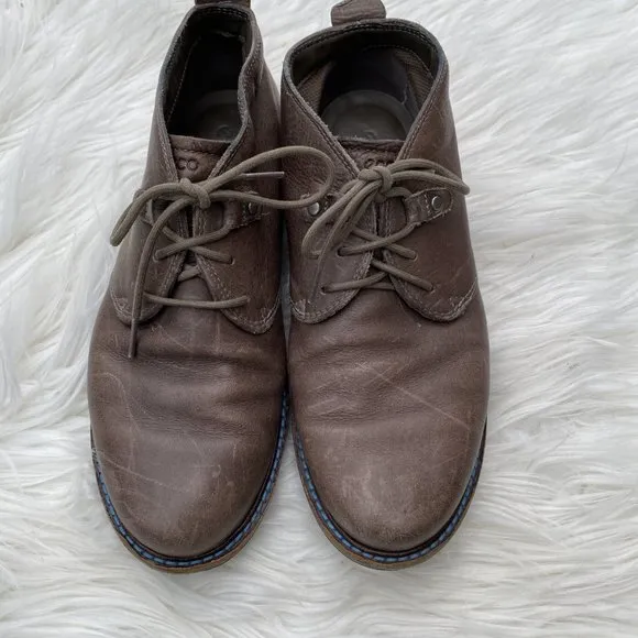 Ecco Comfort Leather Hydromax Bootie Shoes Lace Up Gray Brown