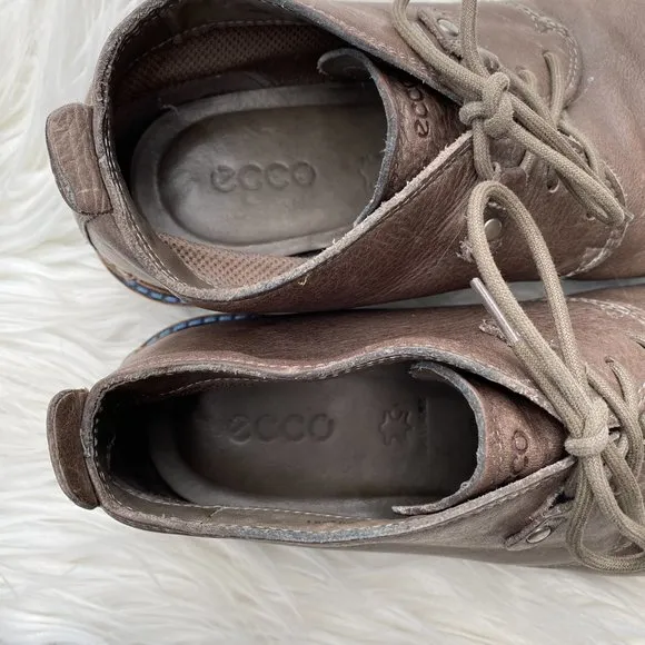 Ecco Comfort Leather Hydromax Bootie Shoes Lace Up Gray Brown