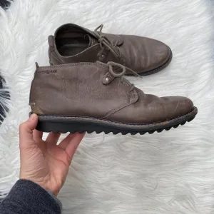 Ecco Comfort Leather Hydromax Bootie Shoes Lace Up Gray Brown