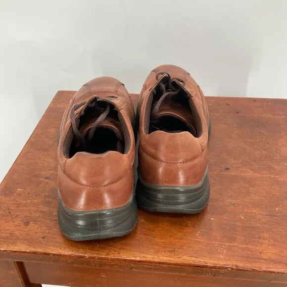 Ecco Irving Chestnut Brown Leather Trainers Lace Shoes  Work Career Mens 44 10