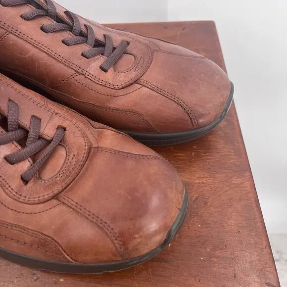 Ecco Irving Chestnut Brown Leather Trainers Lace Shoes  Work Career Mens 44 10