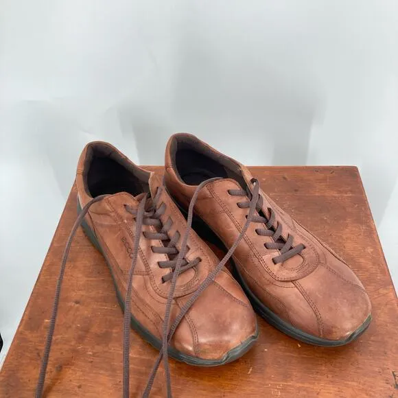 Ecco Irving Chestnut Brown Leather Trainers Lace Shoes  Work Career Mens 44 10