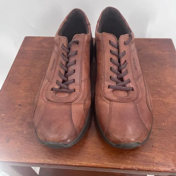 Ecco Irving Chestnut Brown Leather Trainers Lace Shoes  Work Career Mens 44 10