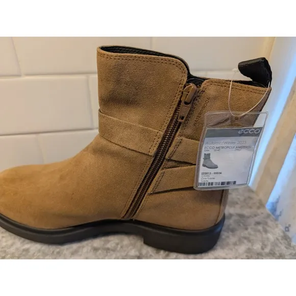 ECCO Metropole Amsterdam Leather Waterproof Boot In Camel Size EU 39, 8.5, BNWT