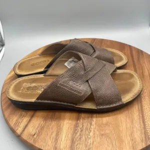 Ecco Sandals Mens Size 12 Slide Flip Flop Brown Leather Slip On Comfort Walking