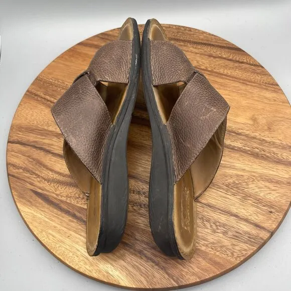Ecco Sandals Mens Size 12 Slide Flip Flop Brown Leather Slip On Comfort Walking