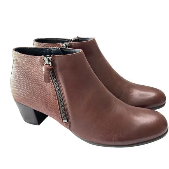 ECCO Shape M 35 Zip Ankle Boots Womens EU 42 US 11 / 11.5 Brown Leather Booties